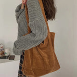 Corduroy Large Capacity Women's Handbag Shoulder Bag Style Leisure Shopping Bags