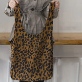 Leopard Print Shoulder Tote Bag Corduroy Large Capacity Handbag