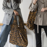 Leopard Print Shoulder Tote Bag Corduroy Large Capacity Handbag