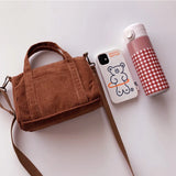 Corduroy Mini Tote Bag Handbags, Autumn Winter Small Solid Crossbody Bags
