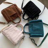 Corduroy Mini Tote Bag Handbags, Autumn Winter Small Solid Crossbody Bags