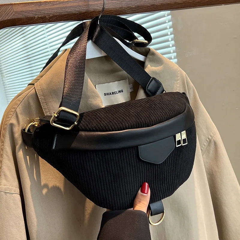 Japanese Women Corduroy Chest Bag Large Capacity Crossbody Bags