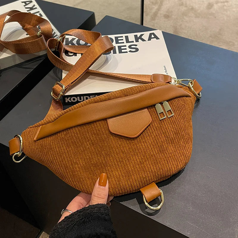 Japanese Women Corduroy Chest Bag Large Capacity Crossbody Bags
