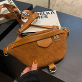 Japanese Women Corduroy Chest Bag Large Capacity Crossbody Bags