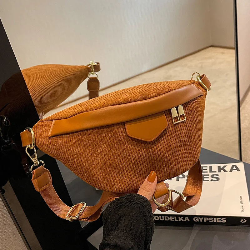 Japanese Women Corduroy Chest Bag Large Capacity Crossbody Bags