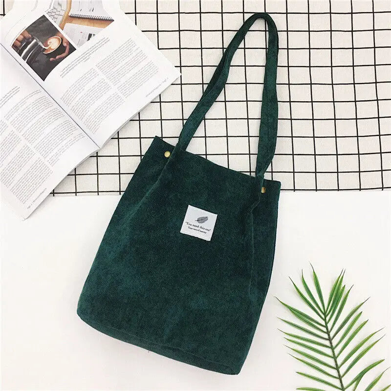 Corduroy Shoulder Tote Handbag