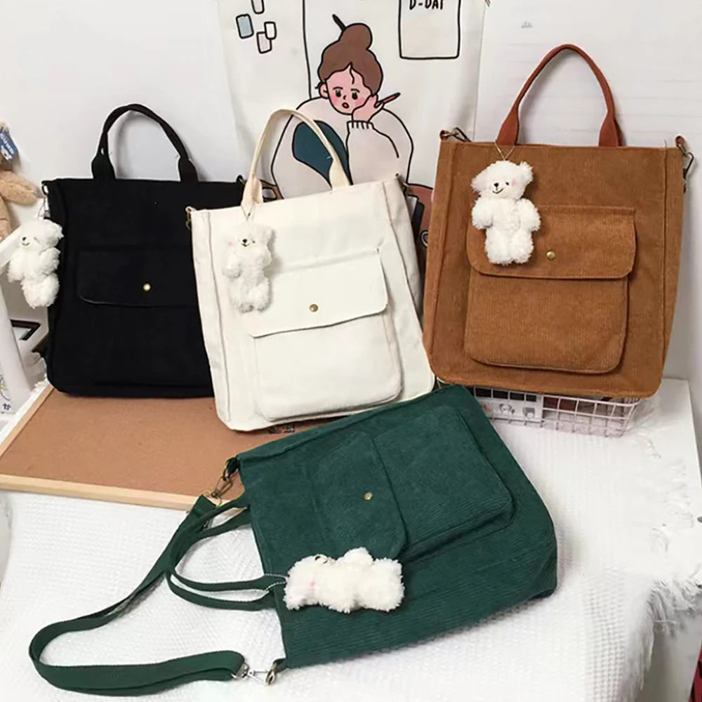 Corduroy Shoulder Bag Reusable Tote Casual Shopping Bags for Women