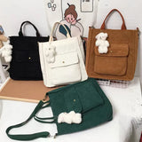 Corduroy Shoulder Bag Reusable Tote Casual Shopping Bags for Women