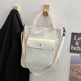 Vintage Corduroy Shoulder Bag Casual Tote with Outside Pocket