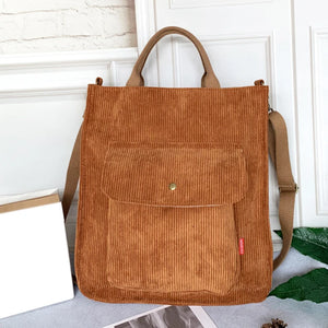Corduroy Shoulder Bag Vintage Shopping Bags Casual Bag Zipper