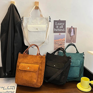 Corduroy Shoulder Bag Women Vintage Shopping Bags Zipper Girl Student Bookbag Ha