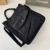 Corduroy Shoulder Bag Women Vintage Shopping Bags Zipper Girls Student Bookbag C