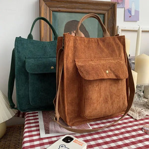Vintage Corduroy Shoulder Bag for Women