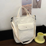 Corduroy Shoulder Bag Vintage Shopping Casual Tote With Outside Pocket
