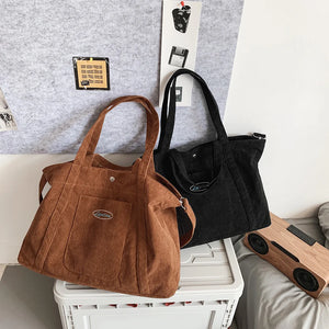 Women's Corduroy Shoulder Bag Large Capacity Crossbody Striped All-match