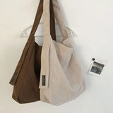 Corduroy Shoulder Bag for Women Solid Eco Shopping Orangnizer Large Totes
