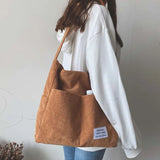 Corduroy Shoulder Bag Women College Style Crossbody Large Capacity