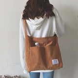 Corduroy Shoulder Bag Women College Style Crossbody Large Capacity