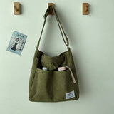 Corduroy Shoulder Bag Women College Style Crossbody Large Capacity