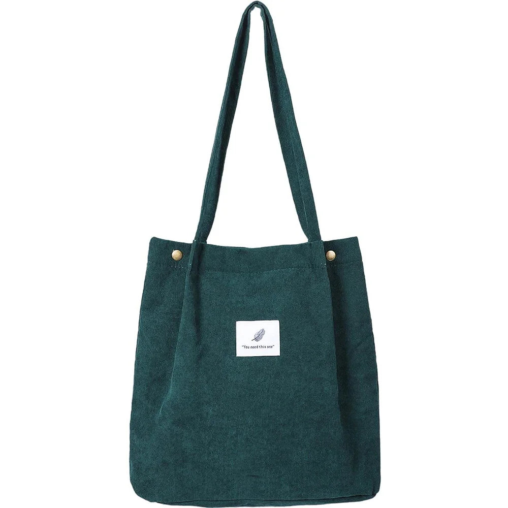 Corduroy Shoulder Bag for Women Reusable Shopping Tote Handbag