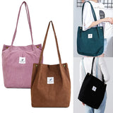 Corduroy Shoulder Bag for Women Reusable Shopping Tote Handbag