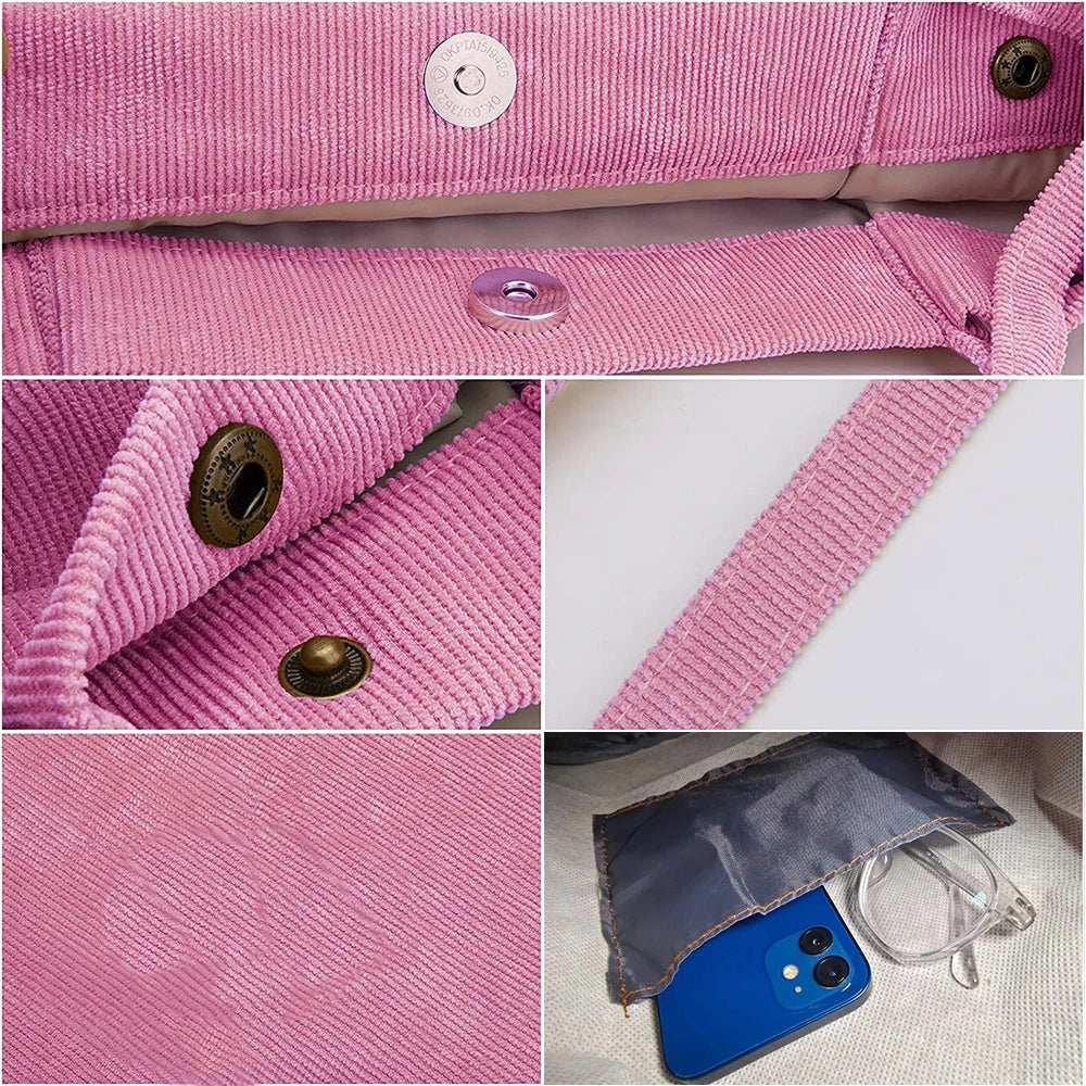 Corduroy Shoulder Bag for Women Reusable Shopping Tote Handbag