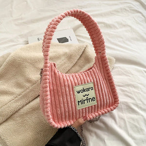 Corduroy Shoulder Crossbody Bag Small Women's Solid Handbag