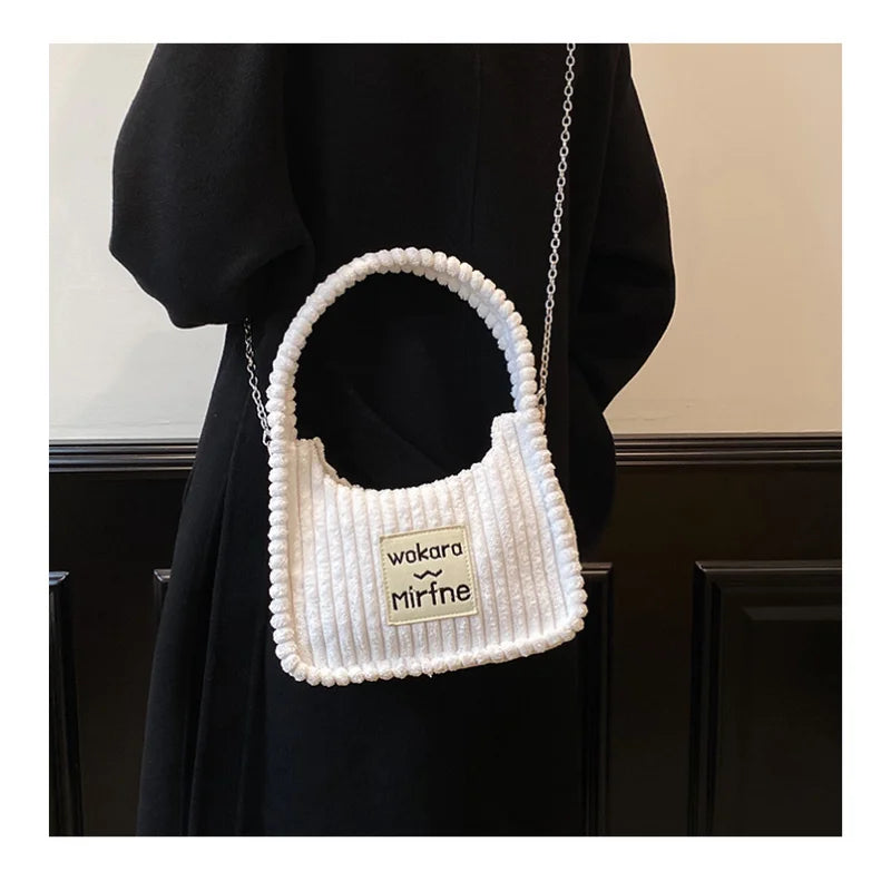 Corduroy Shoulder Crossbody Bag Small Women's Solid Handbag