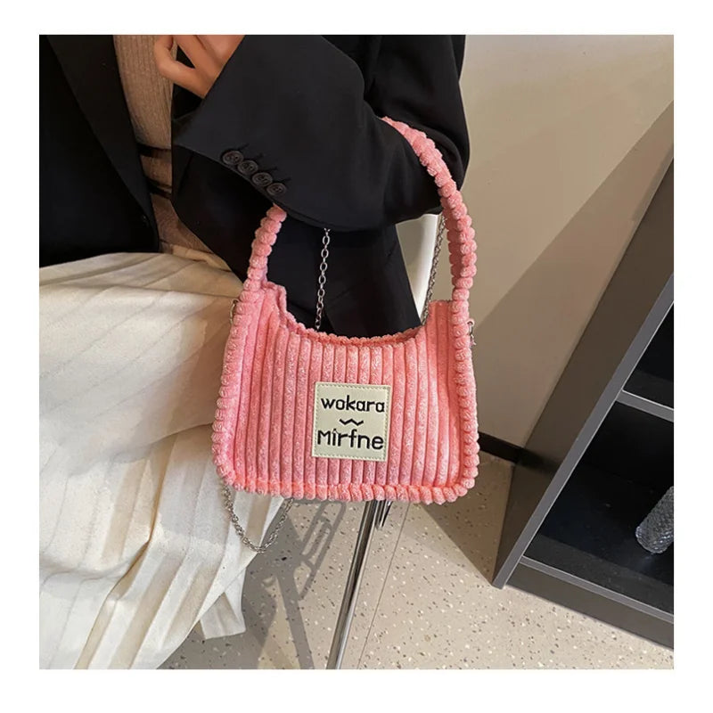 Corduroy Shoulder Crossbody Bag Small Women's Solid Handbag