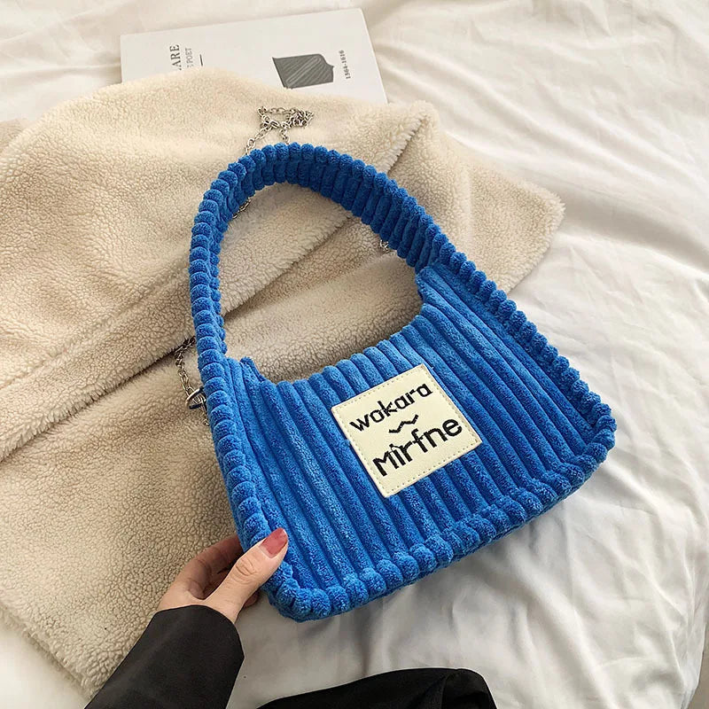Corduroy Shoulder Crossbody Bag Small Women's Solid Handbag