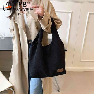 Corduroy Shoulder Handbags Solid Vintage Top-handle Bag Eco-friendly