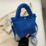 Corduroy Shoulder Bag Versatile Bucket Handbag Soft Shopper Purses
