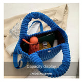 Corduroy Shoulder Bag Versatile Bucket Handbag Soft Shopper Purses