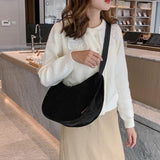 Corduroy Soft Shoulder Bag Solid Underarm Messenger Female Saddle Bag