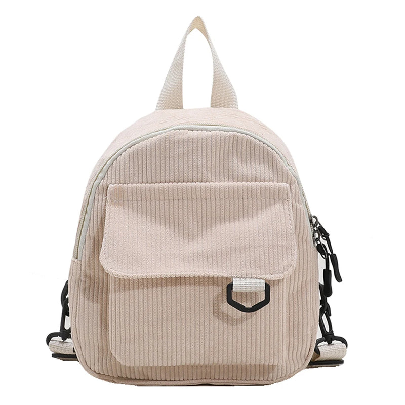 Corduroy Solid Backpack Women Preppy Style Rucksack