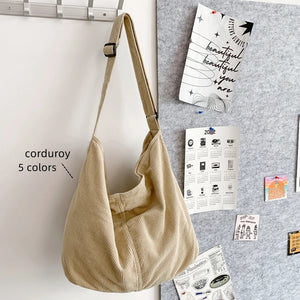 Corduroy Oversized Laptop Hobo Slouchy Bag