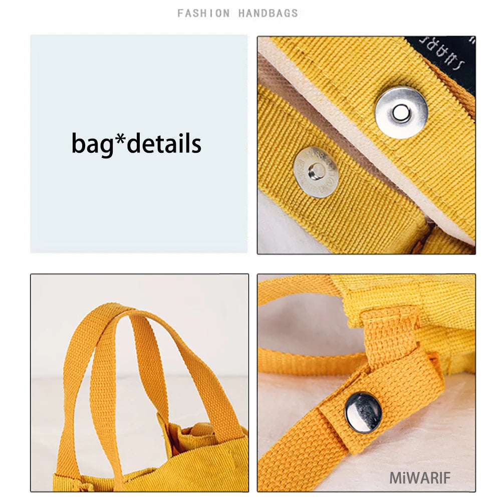 Corduroy Tote Bag For Women Pack Bags With Hasp Preppy Style