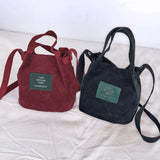 Corduroy Tote Bag For Women Pack Bags With Hasp Preppy Style
