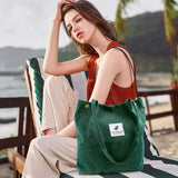 Corduroy Tote Bag Canvas Shoulder Purse with Inner Pocket