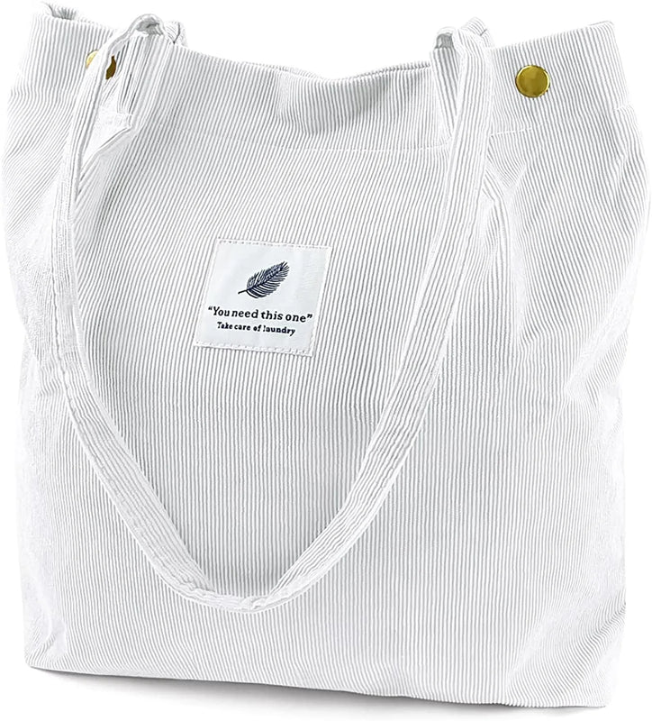 Corduroy Tote Bag Canvas Shoulder Purse with Inner Pocket