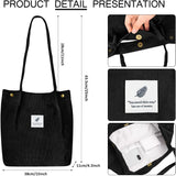 Corduroy Tote Bag Canvas Shoulder Purse with Inner Pocket