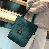 Women's Winter Corduroy Tote Bag Casual Style Shopper Handbag