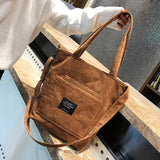 Women's Winter Corduroy Tote Bag Casual Style Shopper Handbag