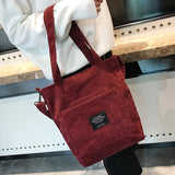 Women's Winter Corduroy Tote Bag Casual Style Shopper Handbag