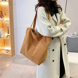 Corduroy Tote Women's Bag Shopper Large Capacity Solid Shopping Handbags