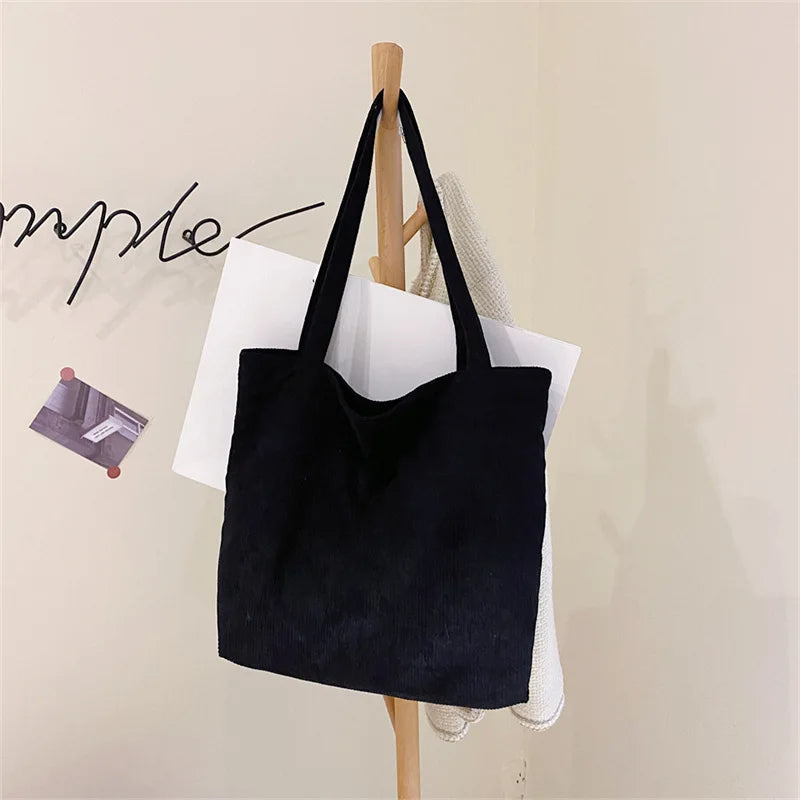 Corduroy Tote Women's Bag Shopper Large Capacity Solid Shopping Handbags