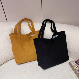 Corduroy Tote Women's Bag Shopper Large Capacity Solid Shopping Handbags