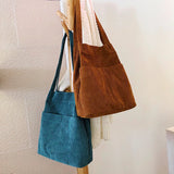 Corduroy Totes Bag Shoulder Handbag with Inner Pocket for School Work Travel