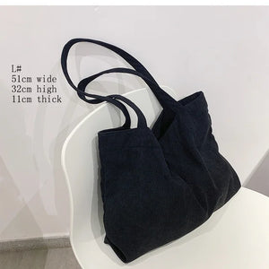 Corduroy Totes Bags for Women Zipper Eco Large Capacity Winter Shoulder Bags