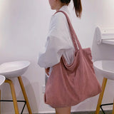 Corduroy Totes Bags for Women Zipper Eco Large Capacity Winter Shoulder Bags